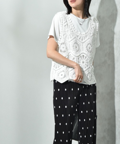 actuel(アクチュエル)の「【actuel】クロシェベスト+TシャツSET(その他トップス・レディース・アイボリー/ホワイト・FREE/LARGE)」の8枚目の写真