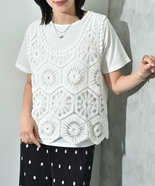 actuel(アクチュエル)の「【actuel】クロシェベスト+TシャツSET(その他トップス・レディース・アイボリー/ホワイト・FREE/LARGE)」の9枚目の写真
