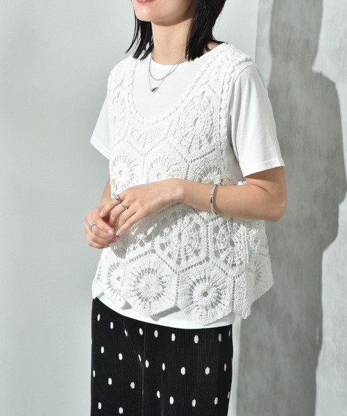actuel(アクチュエル)の「【actuel】クロシェベスト+TシャツSET(その他トップス・レディース・アイボリー/ホワイト・FREE/LARGE)」の12枚目の写真