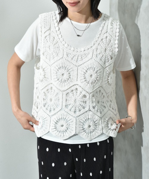 actuel(アクチュエル)の「【actuel】クロシェベスト+TシャツSET(その他トップス・レディース・アイボリー/ホワイト・FREE/LARGE)」の13枚目の写真