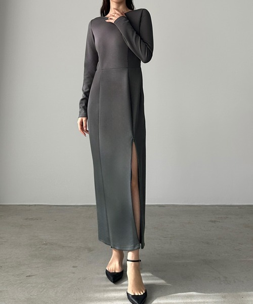 セール】ファスナースリットIラインカットワンピース【一部ペチ