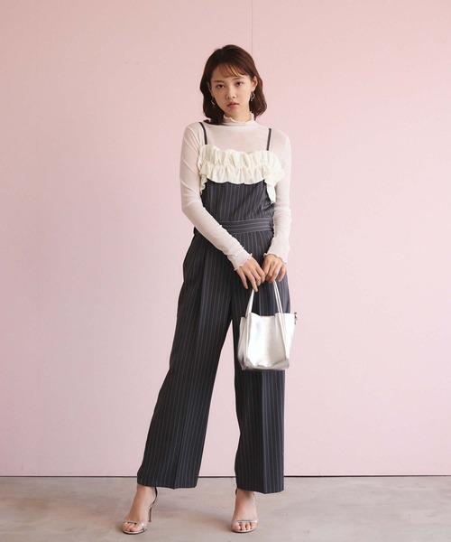 fifth（フィフス）の「フリルキャミオールインワン（つなぎ/オールインワン・レディース・スモークピンク/ブラック/ストライプ・S/M）」の9枚目の写真