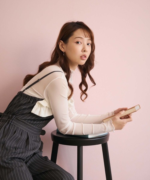 fifth（フィフス）の「フリルキャミオールインワン（つなぎ/オールインワン・レディース・スモークピンク/ブラック/ストライプ・S/M）」の4枚目の写真