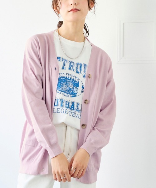 SMILE LAND（スマイルランド）の「＜大きいサイズ＞綿混Ｖネックロング丈ゆるニットカーディガン（毛玉防止・ハンガー干し可能）（カーディガン/ボレロ・レディース・ピンク系/レッド系/ロイヤルブルー/杢グレー/ミント/ブラック/オフホワイト・LL/3L/4L/5L/L）」の6枚目の写真