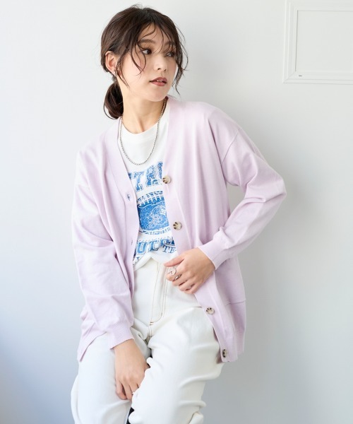 SMILE LAND（スマイルランド）の「＜大きいサイズ＞綿混Ｖネックロング丈ゆるニットカーディガン（毛玉防止・ハンガー干し可能）（カーディガン/ボレロ・レディース・ピンク系/レッド系/ロイヤルブルー/杢グレー/ミント/ブラック/オフホワイト・LL/3L/4L/5L/L）」の19枚目の写真