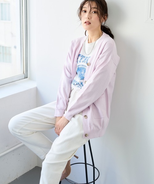 SMILE LAND（スマイルランド）の「＜大きいサイズ＞綿混Ｖネックロング丈ゆるニットカーディガン（毛玉防止・ハンガー干し可能）（カーディガン/ボレロ・レディース・ピンク系/レッド系/ロイヤルブルー/杢グレー/ミント/ブラック/オフホワイト・LL/3L/4L/5L/L）」の20枚目の写真