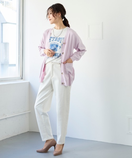 SMILE LAND（スマイルランド）の「＜大きいサイズ＞綿混Ｖネックロング丈ゆるニットカーディガン（毛玉防止・ハンガー干し可能）（カーディガン/ボレロ・レディース・ピンク系/レッド系/ロイヤルブルー/杢グレー/ミント/ブラック/オフホワイト・LL/3L/4L/5L/L）」の13枚目の写真