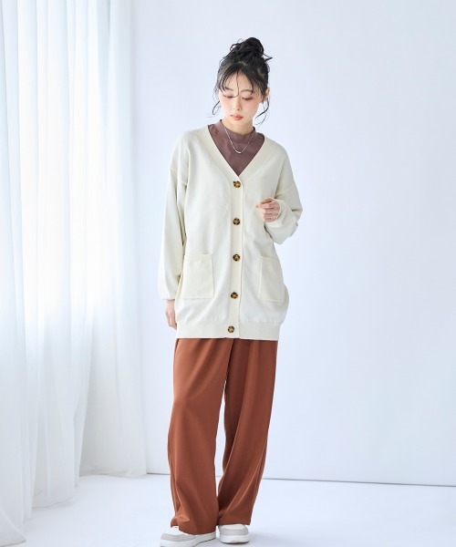 SMILE LAND（スマイルランド）の「＜大きいサイズ＞綿混Ｖネックロング丈ゆるニットカーディガン（毛玉防止・ハンガー干し可能）（カーディガン/ボレロ・レディース・ピンク系/レッド系/ロイヤルブルー/杢グレー/ミント/ブラック/オフホワイト・LL/3L/4L/5L/L）」の14枚目の写真