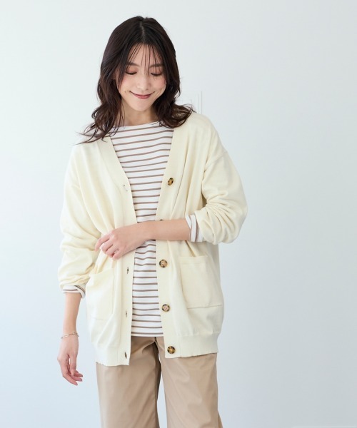 SMILE LAND（スマイルランド）の「＜大きいサイズ＞綿混Ｖネックロング丈ゆるニットカーディガン（毛玉防止・ハンガー干し可能）（カーディガン/ボレロ・レディース・ピンク系/レッド系/ロイヤルブルー/杢グレー/ミント/ブラック/オフホワイト・LL/3L/4L/5L/L）」の16枚目の写真