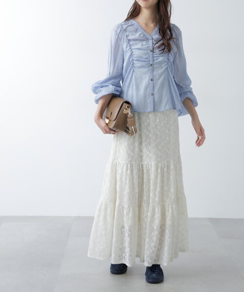 FREE'S MART(フリーズマート)の「◇Vネックシャーリングブラウス(シャツ/ブラウス・レディース・ホワイト/ネイビー/ピンク/ブルー・FREE)」の9枚目の写真