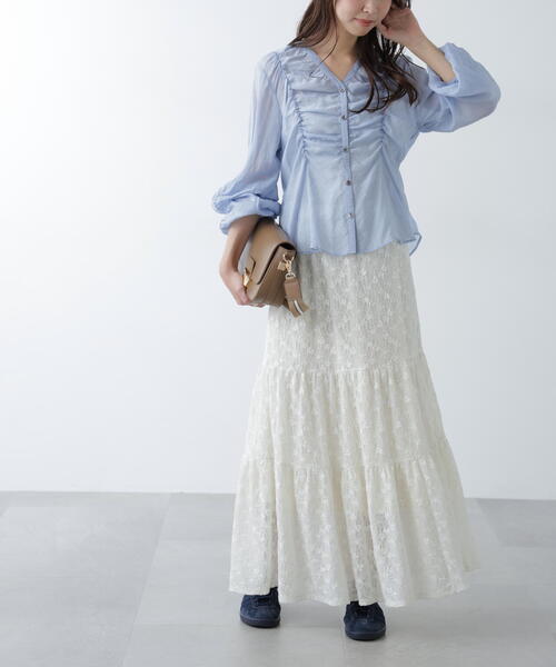 FREE'S MART(フリーズマート)の「◇Vネックシャーリングブラウス(シャツ/ブラウス・レディース・ホワイト/ネイビー/ピンク/ブルー・FREE)」の10枚目の写真