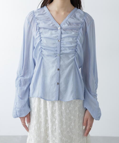 FREE'S MART(フリーズマート)の「◇Vネックシャーリングブラウス(シャツ/ブラウス・レディース・ホワイト/ネイビー/ピンク/ブルー・FREE)」の13枚目の写真