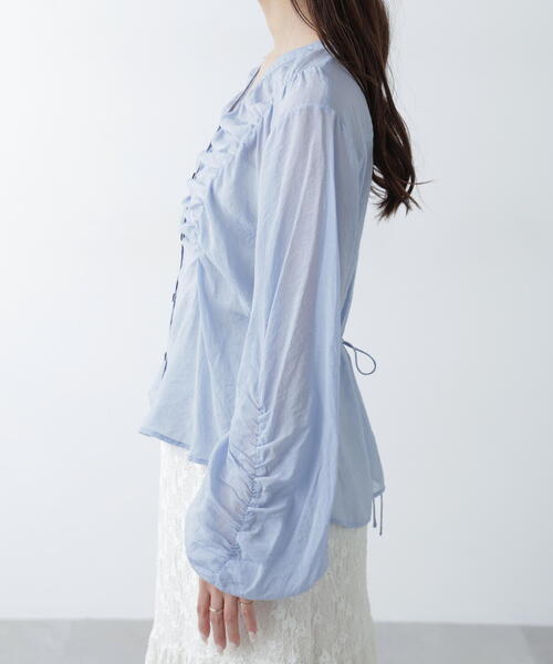 FREE'S MART(フリーズマート)の「◇Vネックシャーリングブラウス(シャツ/ブラウス・レディース・ホワイト/ネイビー/ピンク/ブルー・FREE)」の14枚目の写真