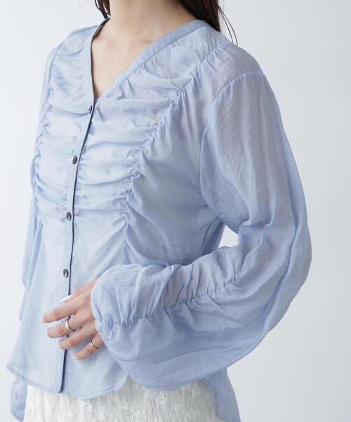 FREE'S MART(フリーズマート)の「◇Vネックシャーリングブラウス(シャツ/ブラウス・レディース・ホワイト/ネイビー/ピンク/ブルー・FREE)」の18枚目の写真