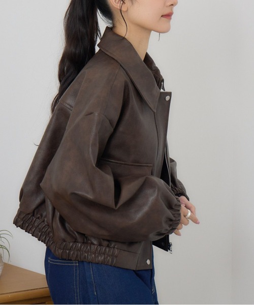 RETRO GIRL(レトロガール)の「FレザーショートBZ(その他アウター・レディース・ナチュラル/ブラウン/ブラック/ライトグレー・FREE)」の3枚目の写真