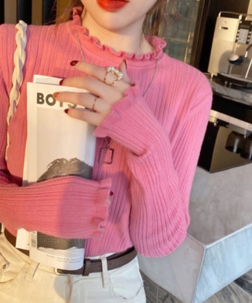 deux amour(ドゥーザムール)の「ハイネックメローリブニットプルオーバー(Tシャツ/カットソー・レディース・ホワイト/ブラック/グレー/レッド/ピンク/ブルー・FREE)」の5枚目の写真