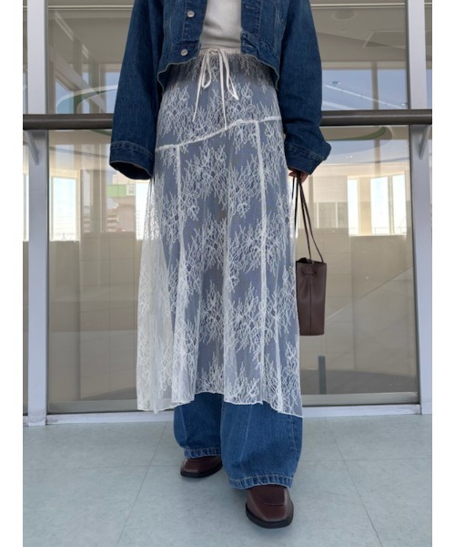 ウエストゴムレースナロースカート【手洗い可能】