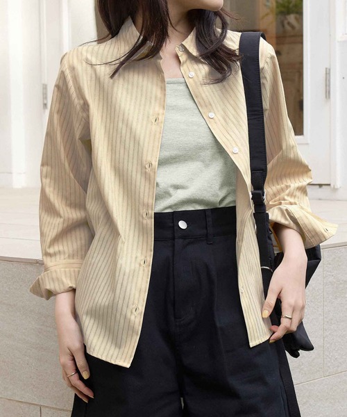 CHAN ME(チャンミ)の「ドビーストライプシャツ(シャツ/ブラウス・レディース・ホワイト/イエロー/ミント・MEDIUM/LARGE/X-LARGE)」の3枚目の写真