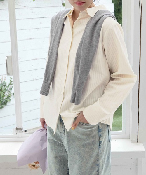 CHAN ME(チャンミ)の「ドビーストライプシャツ(シャツ/ブラウス・レディース・ホワイト/イエロー/ミント・MEDIUM/LARGE/X-LARGE)」の7枚目の写真