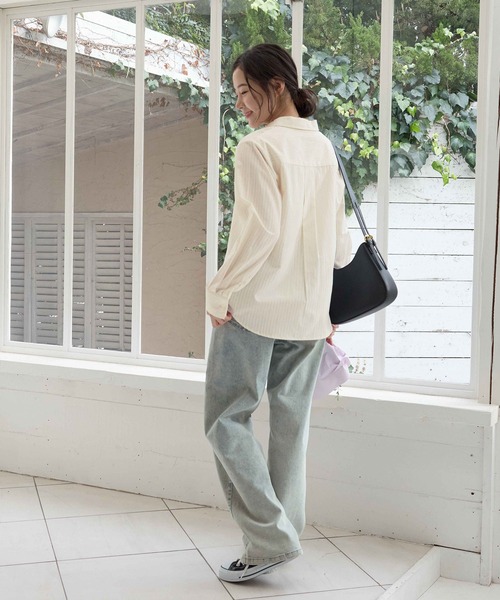CHAN ME(チャンミ)の「ドビーストライプシャツ(シャツ/ブラウス・レディース・ホワイト/イエロー/ミント・MEDIUM/LARGE/X-LARGE)」の10枚目の写真