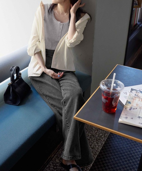 CHAN ME(チャンミ)の「ドビーストライプシャツ(シャツ/ブラウス・レディース・ホワイト/イエロー/ミント・MEDIUM/LARGE/X-LARGE)」の12枚目の写真