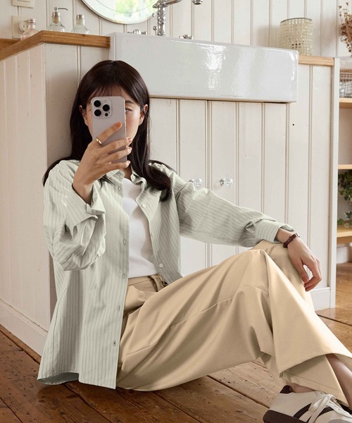 CHAN ME(チャンミ)の「ドビーストライプシャツ(シャツ/ブラウス・レディース・ホワイト/イエロー/ミント・MEDIUM/LARGE/X-LARGE)」の18枚目の写真