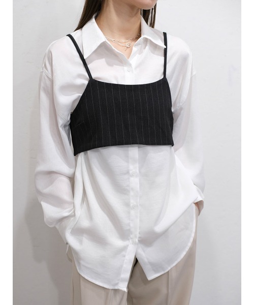 Reurie'（レウリィ）の「ピンストライプリボンビスチェ／pinstripe ribbon bustier レイヤード 重ね着 キャミソール シンプル きれいめ 上品 モード 大人カジュアル モノトーン（キャミソール・レディース・チャコールグレー/ブラック・FREE）」の15枚目の写真
