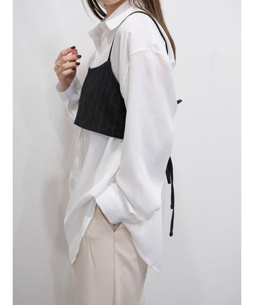 Reurie'（レウリィ）の「ピンストライプリボンビスチェ／pinstripe ribbon bustier レイヤード 重ね着 キャミソール シンプル きれいめ 上品 モード 大人カジュアル モノトーン（キャミソール・レディース・チャコールグレー/ブラック・FREE）」の16枚目の写真