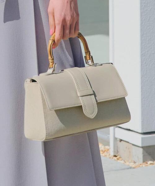 grove（グローブ）の「【雑誌掲載】フラップバンブーハンドル2WAYトート（ハンドバッグ・レディース・アイボリー/ダークブラウン/こしょう色系・00）」の2枚目の写真