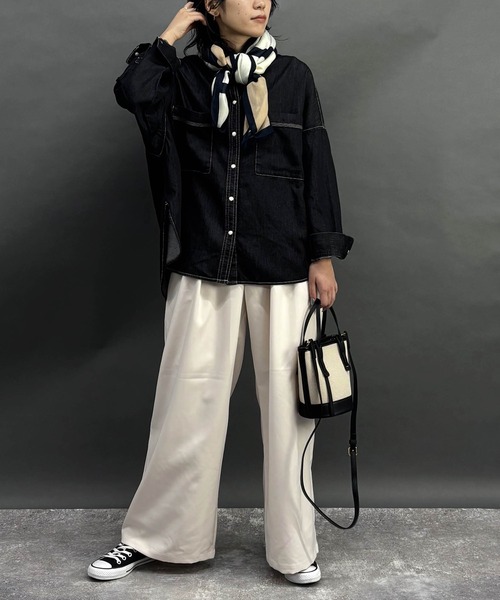 NICOLE white(ニコルホワイト)の「テンセル混デニムシャツ(シャツ/ブラウス・レディース・ブラック/グレー/サックスブルー系・FREE)」の8枚目の写真