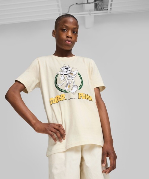 PUMA(プーマ)の「PUMA プーマ ボーイズ スーパー プーマ グラフィック 半袖 Tシャツ I B 128-164cm(Tシャツ/カットソー・キッズ・グリーン系その他/オフホワイト・128/165/140/152)」の1枚目の写真