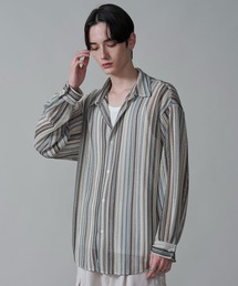 BROWNY/ストライプメッシュBIGロングスリーブシャツ