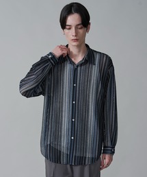 BROWNY/ストライプメッシュBIGロングスリーブシャツ