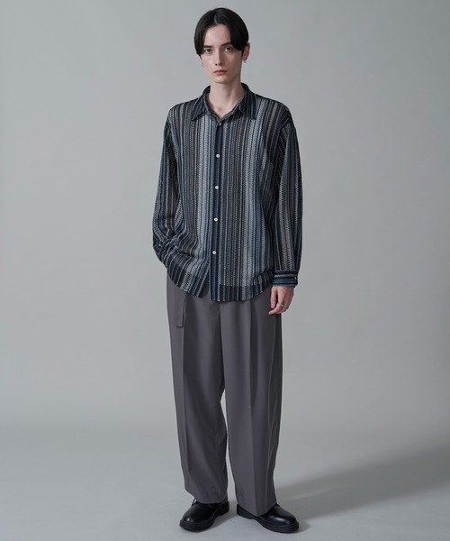 BROWNY（ブラウニー）の「BROWNY/ストライプメッシュBIGロングスリーブシャツ（シャツ/ブラウス・メンズ・チャコール/グレー/オフホワイト・MEDIUM/LARGE）」の6枚目の写真