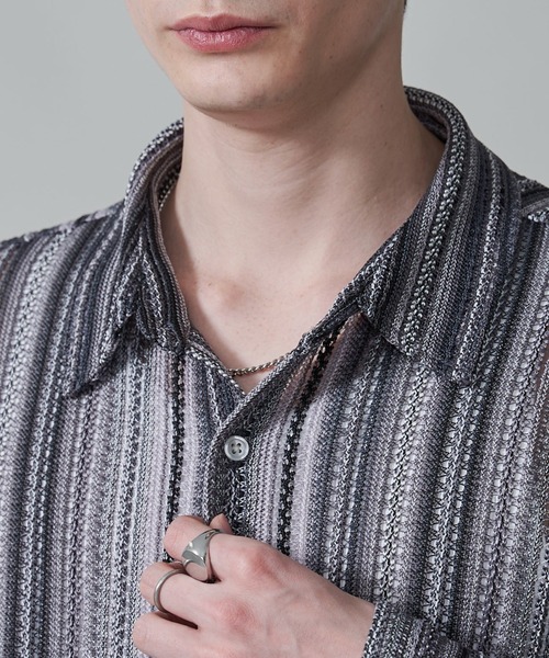 BROWNY（ブラウニー）の「BROWNY/ストライプメッシュBIGロングスリーブシャツ（シャツ/ブラウス・メンズ・チャコール/グレー/オフホワイト・MEDIUM/LARGE）」の7枚目の写真