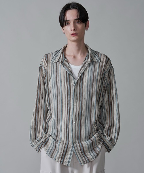 BROWNY（ブラウニー）の「BROWNY/ストライプメッシュBIGロングスリーブシャツ（シャツ/ブラウス・メンズ・チャコール/グレー/オフホワイト・MEDIUM/LARGE）」の11枚目の写真