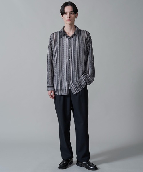 BROWNY（ブラウニー）の「BROWNY/ストライプメッシュBIGロングスリーブシャツ（シャツ/ブラウス・メンズ・チャコール/グレー/オフホワイト・MEDIUM/LARGE）」の18枚目の写真
