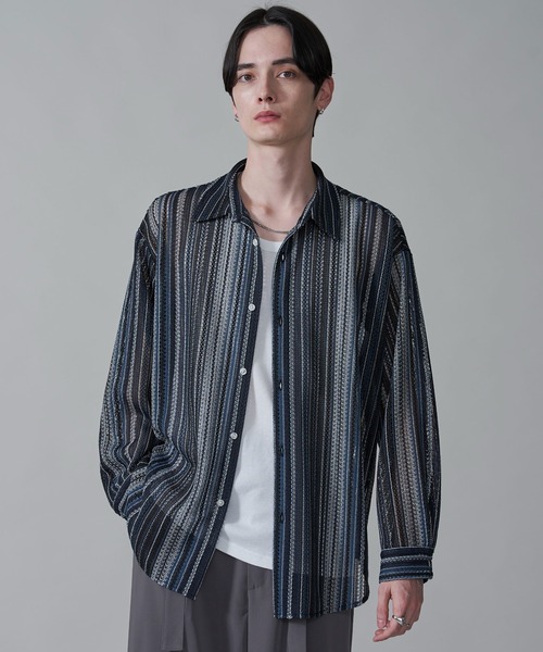 ballaholic ネイビー ストライプ ロングスリーブ ストレッチストライプシャツ - ネイビーブルー | ZARA Japan / 日本