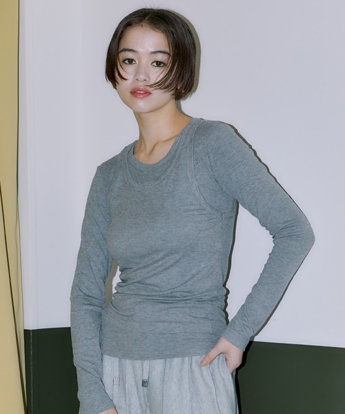 LIENCOEUR(リアンクール)の「タンクレイヤードカットソー(Tシャツ/カットソー・レディース・ブラック/グレー/ホワイト・FREE)」の1枚目の写真