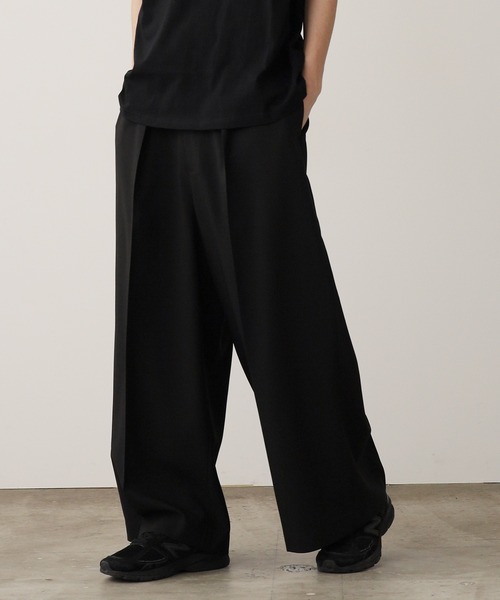 00s 黒 2タックワイドスラックス シルエット◎ MONO-MART スラックス 「ZOZO限定」2WAYストレッチタックワイド