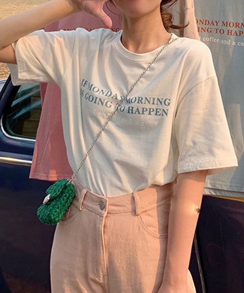 Lace Ladies(レースレディース)の「配色 ロゴプリント クルーネック 半袖 Tシャツ(Tシャツ/カットソー・レディース・イエロー/ホワイト/ピンク/ブルー/アイボリー・M/XL)」の2枚目の写真