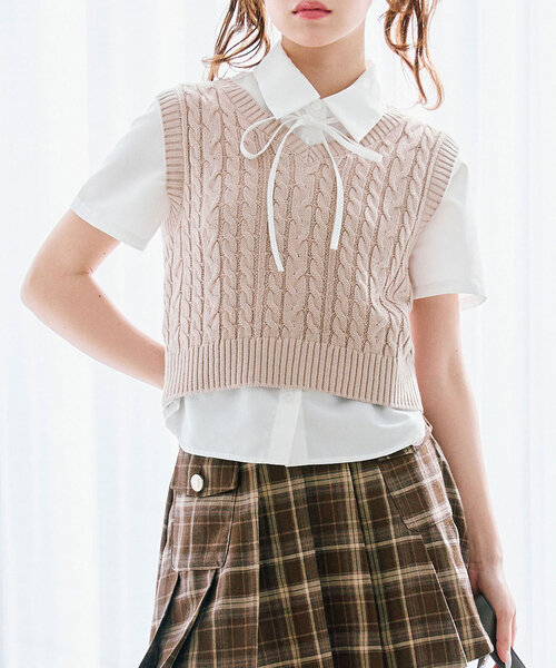 OLIVE des OLIVE（オリーブデオリーブ）の「ケーブルベストセット（アンサンブル・レディース・アイボリー/トップグレー/ネイビー・FREE）」の13枚目の写真