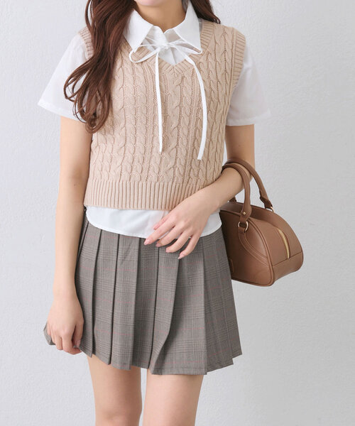 OLIVE des OLIVE（オリーブデオリーブ）の「ケーブルベストセット（アンサンブル・レディース・アイボリー/トップグレー/ネイビー・FREE）」の15枚目の写真