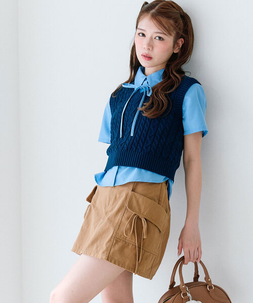 OLIVE des OLIVE（オリーブデオリーブ）の「ケーブルベストセット（アンサンブル・レディース・アイボリー/トップグレー/ネイビー・FREE）」の17枚目の写真