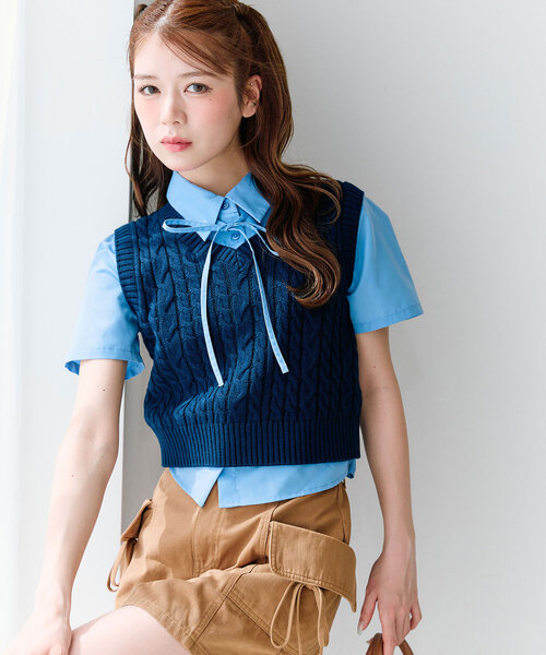 OLIVE des OLIVE（オリーブデオリーブ）の「ケーブルベストセット（アンサンブル・レディース・アイボリー/トップグレー/ネイビー・FREE）」の21枚目の写真