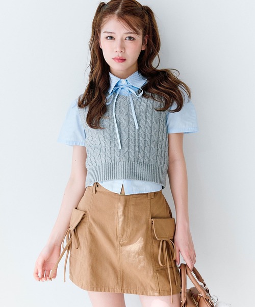 OLIVE des OLIVE（オリーブデオリーブ）の「ケーブルベストセット（アンサンブル・レディース・アイボリー/トップグレー/ネイビー・FREE）」の3枚目の写真