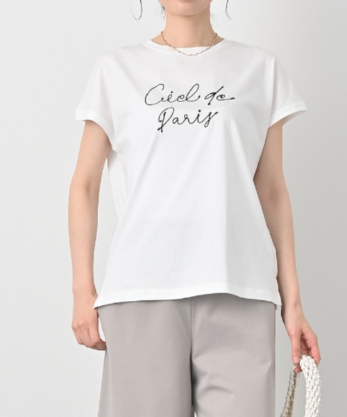 aunt lily(アントリリー)の「コットン天竺刺繍プルオーバー(Tシャツ/カットソー・レディース・オフホワイト/ブルー・LL/L/3L)」の2枚目の写真