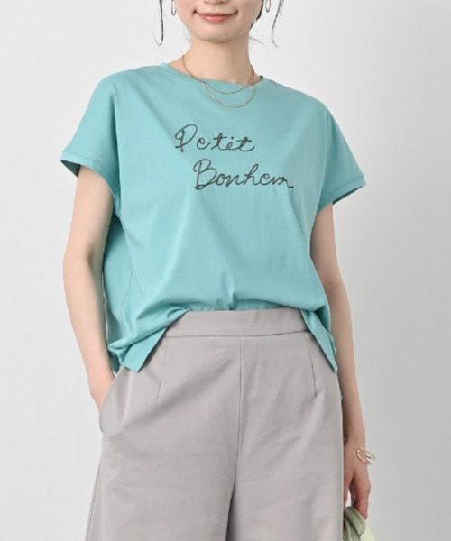 aunt lily(アントリリー)の「コットン天竺刺繍プルオーバー(Tシャツ/カットソー・レディース・オフホワイト/ブルー・LL/L/3L)」の1枚目の写真