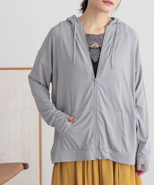 n'OrLABEL(ノアールレーベル)の「【機能素材】『シアーパーカー』(パーカー・レディース・オフホワイト/ブルー/グレー/モカ/ピンク/ブラック・1/2)」の1枚目の写真