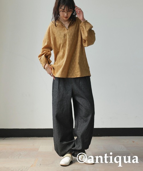 antiqua（アンティカ）の「インド綿 ドビー織りブラウス（シャツ/ブラウス・レディース・キャメル/ブルー/ブラック・ONESIZE）」の17枚目の写真